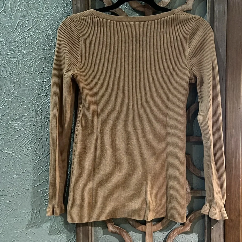 Sezane Soizic Cotton & Wool Ruffle Sleeve Ribbed Sweater - Picture 4 of 5